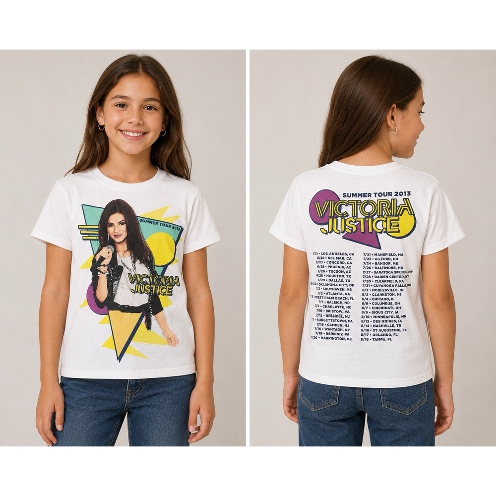 Gildan Heavy Girls Youth Medium Victoria Justice 2013 Summer Tour T-shirt White‎